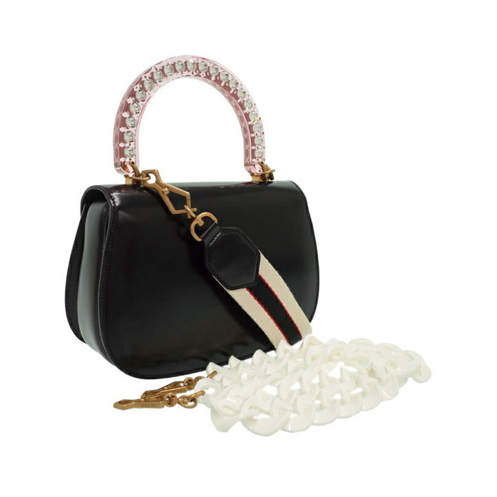 Gucci Handle Classic Bag Handbag Bamboo Rhinestone Clear